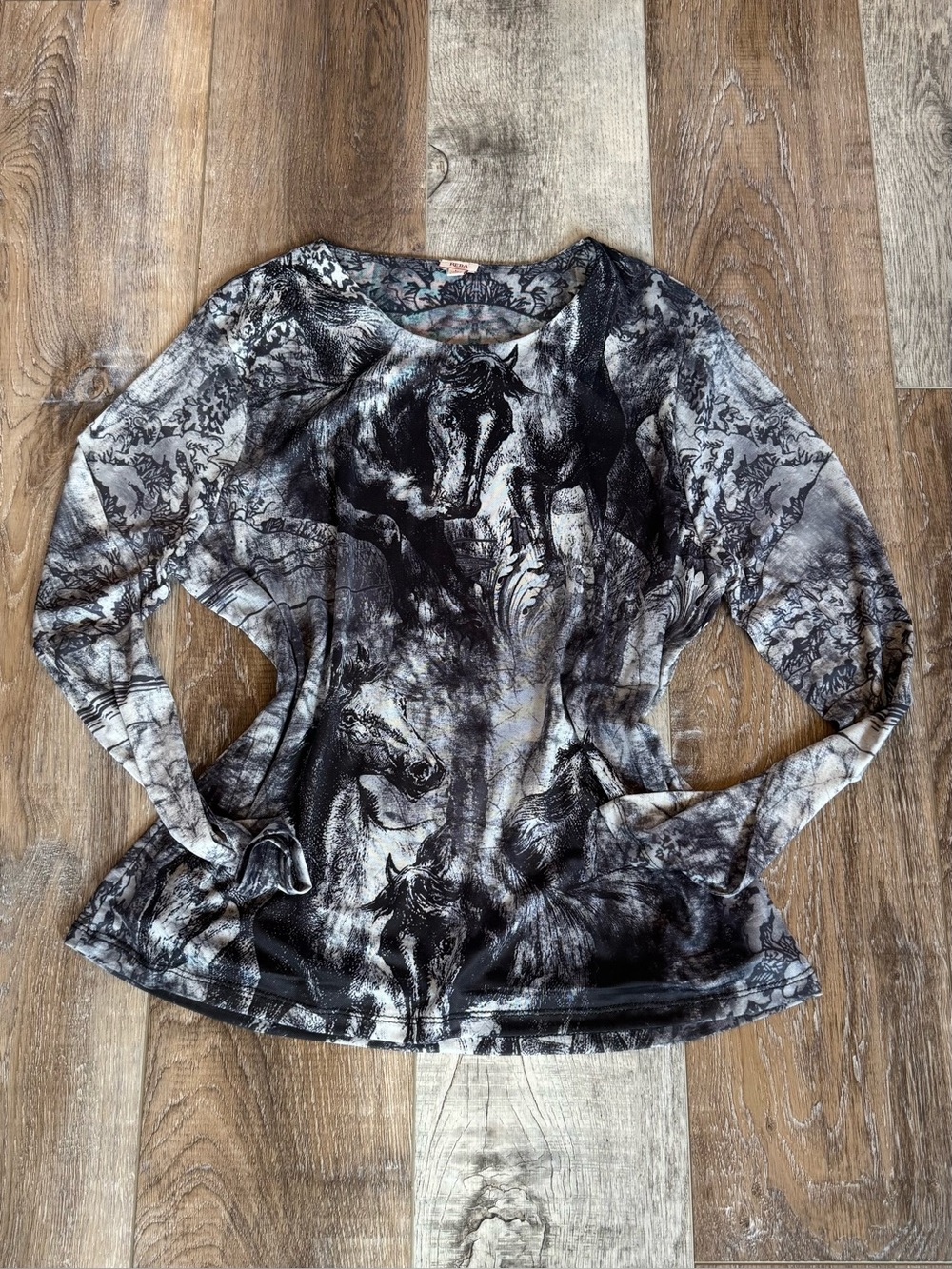 Reba Black & Gray Horse-Print Long Sleeve Top